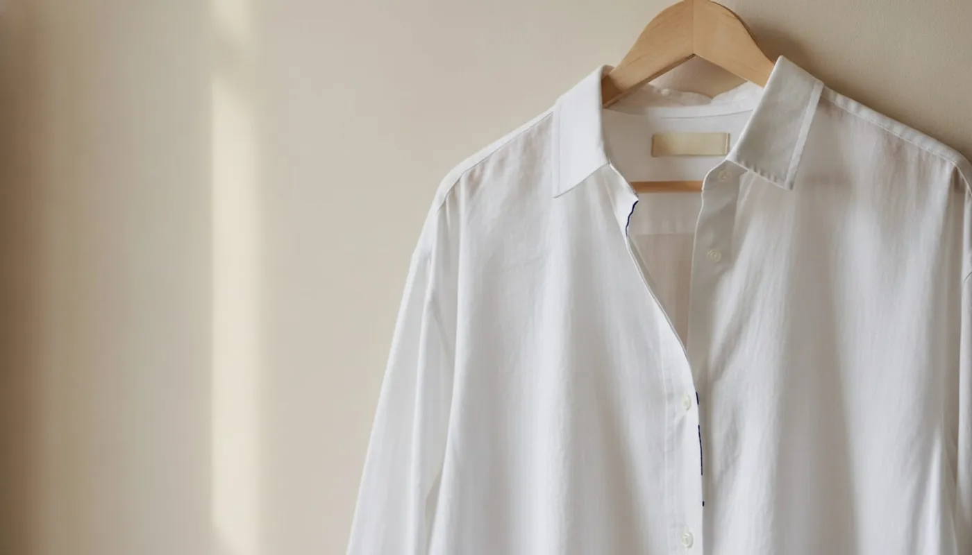 A white poplin shirt on a hanger